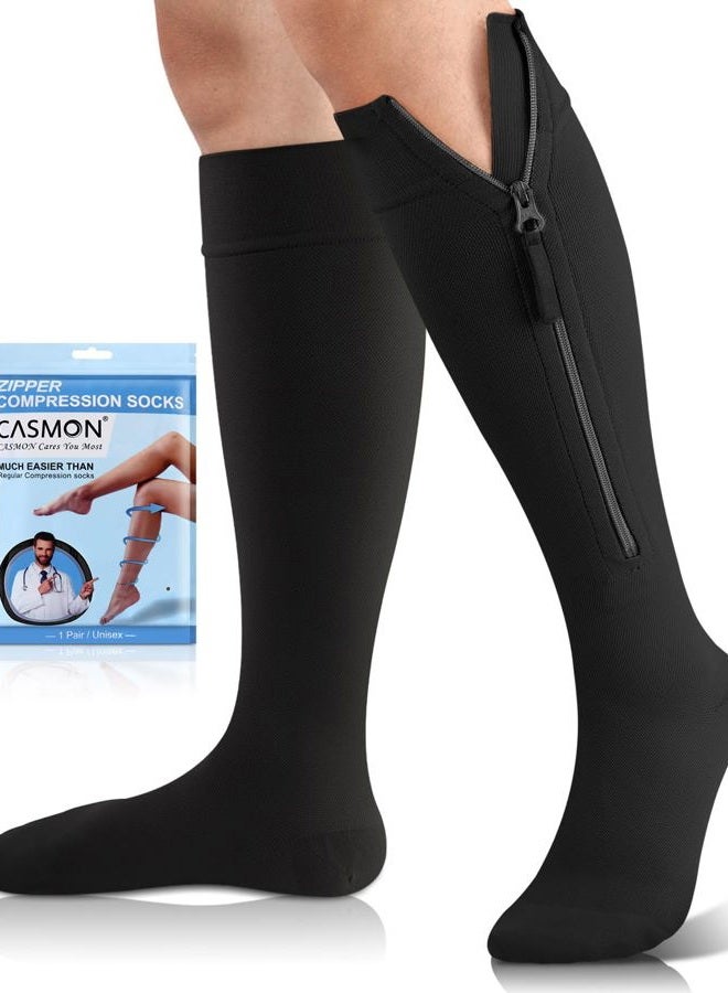 CASMON 15-20mmHg Zipper Compression Socks for Women and Men, Knee High Compression Stockings, Medical Closed Toe Support Socks for Varicose Veins, Post-surgery, Swelling, Nurses, Pregnancy (1 Pair) - Image 1