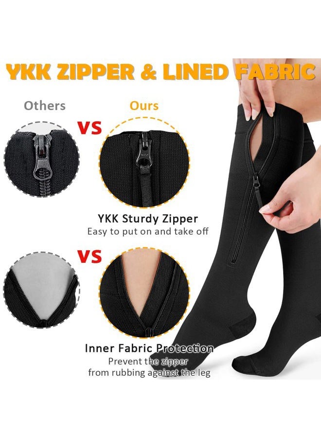 CASMON 15-20mmHg Zipper Compression Socks for Women and Men, Knee High Compression Stockings, Medical Closed Toe Support Socks for Varicose Veins, Post-surgery, Swelling, Nurses, Pregnancy (1 Pair) - Image 2