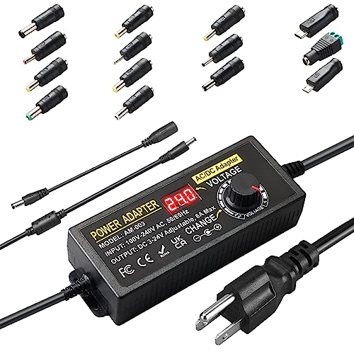Meiyue 144W Adjustable Power Supply Adapter 3V~24V 6A Universal Variable Switching Power Adapter 100V-240V AC to DC Converter Transformer with 14 Tips&Polarity Converter3V 5V 6V 9V 12V 15V 16V 18V19V20V24V - Image 1