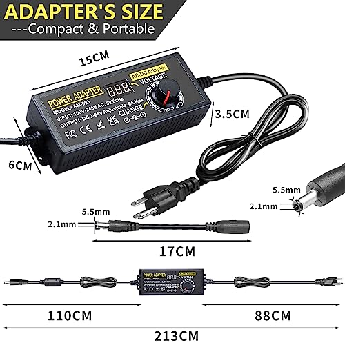 Meiyue 144W Adjustable Power Supply Adapter 3V~24V 6A Universal Variable Switching Power Adapter 100V-240V AC to DC Converter Transformer with 14 Tips&Polarity Converter3V 5V 6V 9V 12V 15V 16V 18V19V20V24V - Image 3