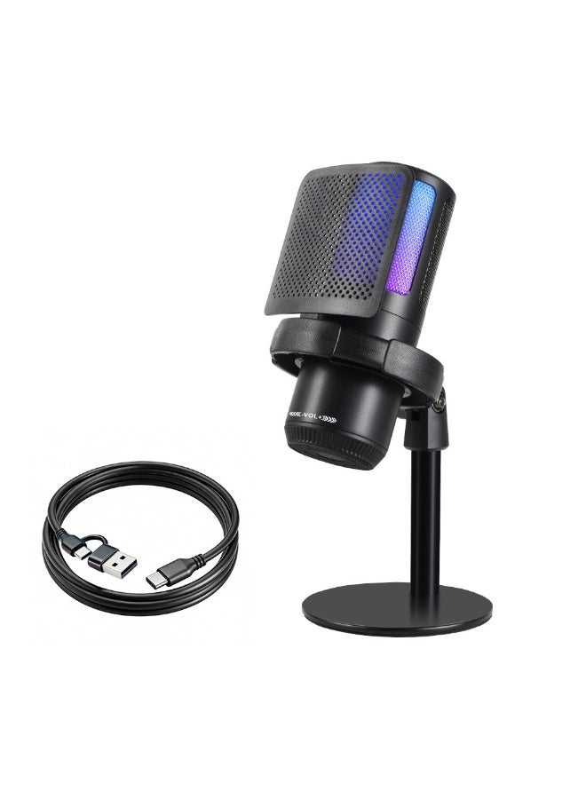ميكروفون مكثف مكتبي ZFSZ MS15 RGB - USB Type-C، توصيل وتشغيل، للبث المباشر والألعاب والبودكاست - Image 1