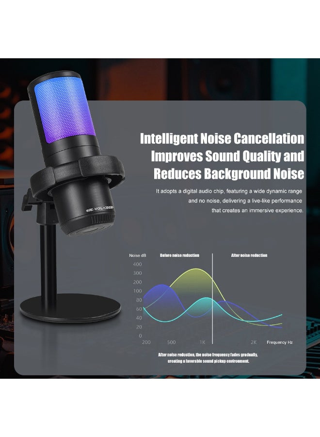 ميكروفون مكثف مكتبي ZFSZ MS15 RGB - USB Type-C، توصيل وتشغيل، للبث المباشر والألعاب والبودكاست - Image 3