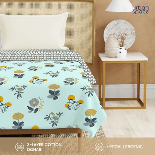 Urban Space 100% Cotton Malmal Single Bed Dohar, All Season Reversible Blanket, Soft, Lightweight and Breathable Ac Dohar/Quilt/Blanket/for Bed, Sofa AC Blanket (58 x 95 inch, Radiance Sky Blue) - Image 4