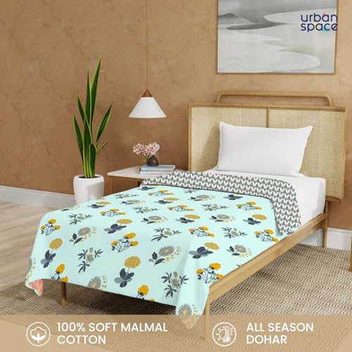 Urban Space 100% Cotton Malmal Single Bed Dohar, All Season Reversible Blanket, Soft, Lightweight and Breathable Ac Dohar/Quilt/Blanket/for Bed, Sofa AC Blanket (58 x 95 inch, Radiance Sky Blue) - Image 2