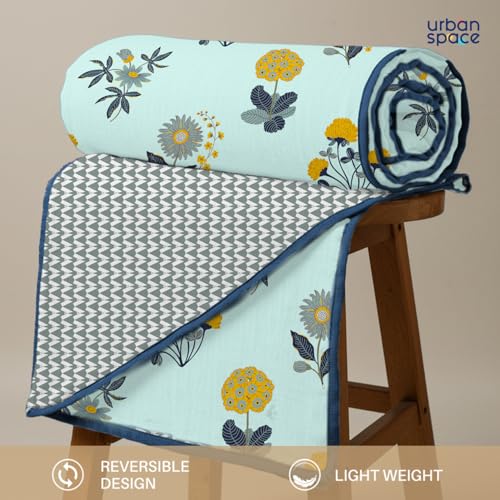 Urban Space 100% Cotton Malmal Single Bed Dohar, All Season Reversible Blanket, Soft, Lightweight and Breathable Ac Dohar/Quilt/Blanket/for Bed, Sofa AC Blanket (58 x 95 inch, Radiance Sky Blue) - Image 3