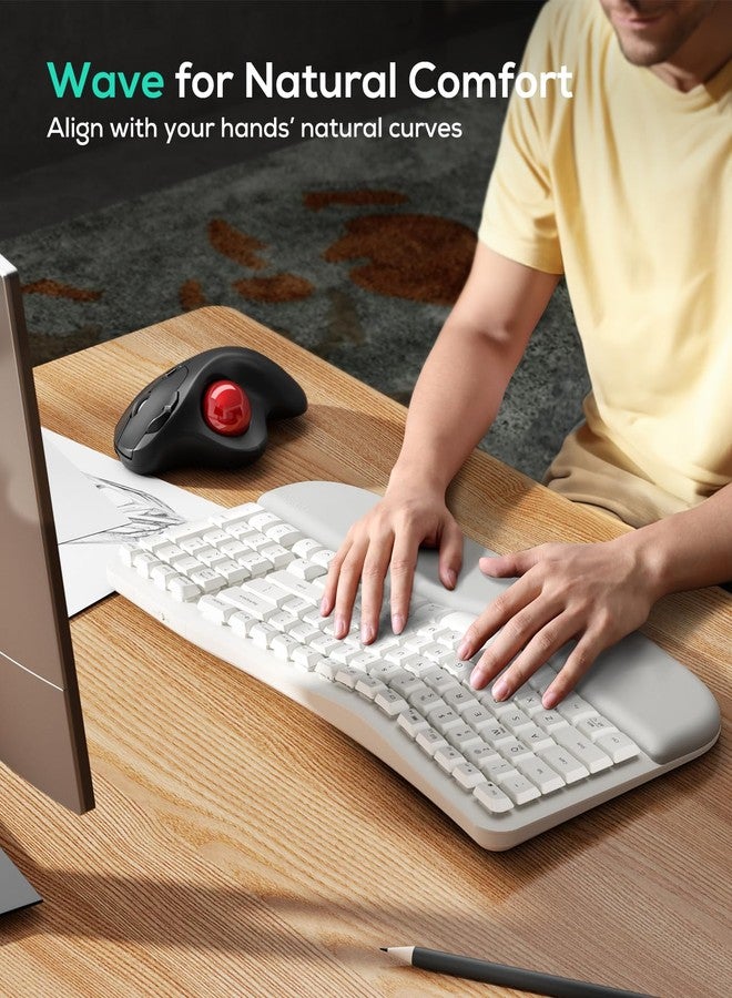 Nulea RT08 Wave Keys Wireless Ergonomic Keyboard with Cushioned Palm Rest, 2.4GHz Ergo Cordless USB Computer Keyboard, Comfortable Natural Typing, for Laptop, Mac, Windows (White) - Image 2