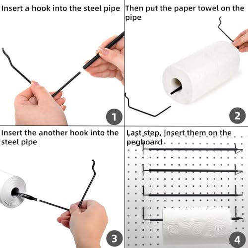 Acshio 10 Pack Paper Towel Holder for Pegboard, Fits Any Standard Pegboard Extendable Heavy Duty Pegboards Hooks for Workshop, Garage, Kitchen, Laundry Room, Bathroom - Image 3