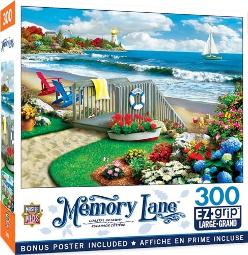 MasterPieces 300 Piece EZ Grip Jigsaw Puzzle – Coastal Getaway Beach Scene – Large Piece Puzzles for Seniors, Adults, and Family – Eco-Friendly, Non-Glare Finish, Relaxing 18" x 24" Puzzle - Image 1