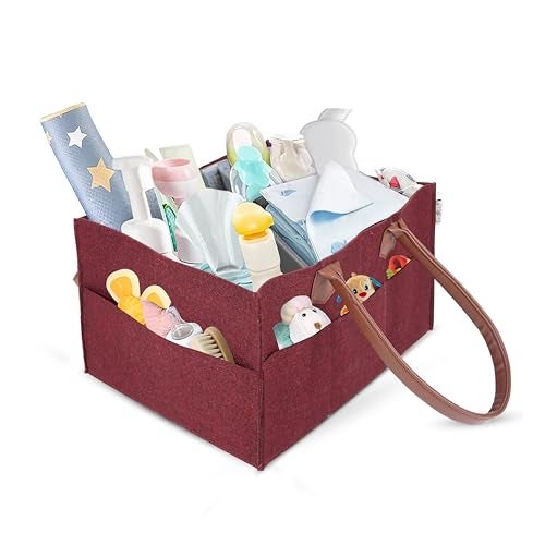 FREDDO Baby Diaper Caddy Organizer for Car Travelling and Nursery Storage Bin Felt Regular Size -MAROON Color, Pack of 1 Piece - Image 1