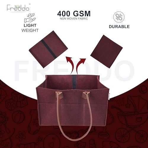 FREDDO Baby Diaper Caddy Organizer for Car Travelling and Nursery Storage Bin Felt Regular Size -MAROON Color, Pack of 1 Piece - Image 4