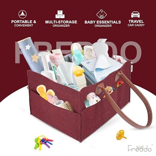 FREDDO Baby Diaper Caddy Organizer for Car Travelling and Nursery Storage Bin Felt Regular Size -MAROON Color, Pack of 1 Piece - Image 5