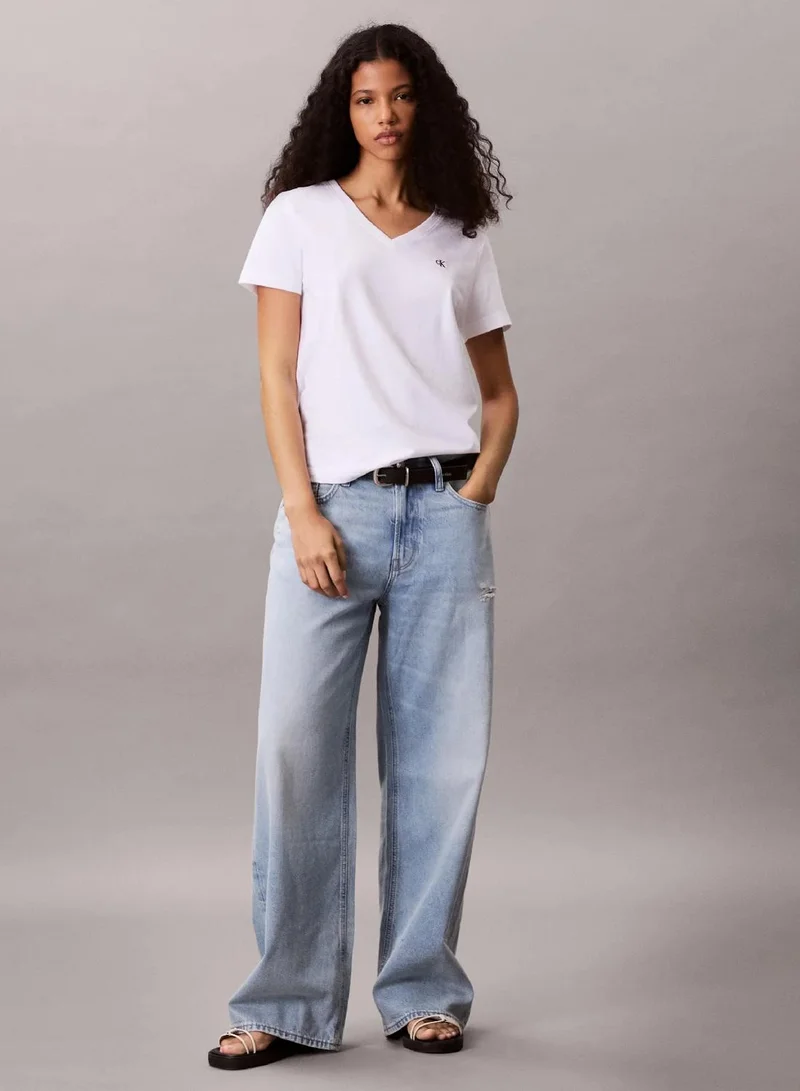 Calvin Klein Bright White Monogram Logo Tee for Women | Best Price UAE