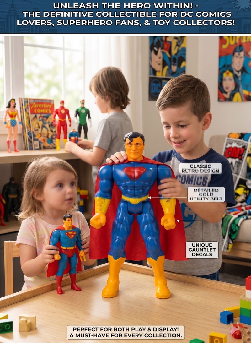 DC Comics 42cm Giant Superman Superhero Action Figure – 17-Inch Large Scale Superhero Toy with Active Reactor Core LED Lights & Sounds | Justice League Guardian Figure with Fabric Cape & Unique Gauntlet Designs | Best Birthday & Eid Gift for Kids Ages 3+ - Image 5