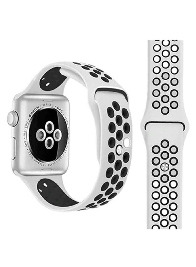 CATANES Replacement Band Silicone Strap Sport for Apple Watch 44mm / 45mm / 49mm Wrist Band Replacement Smart Watch Band White/Black - Image 2