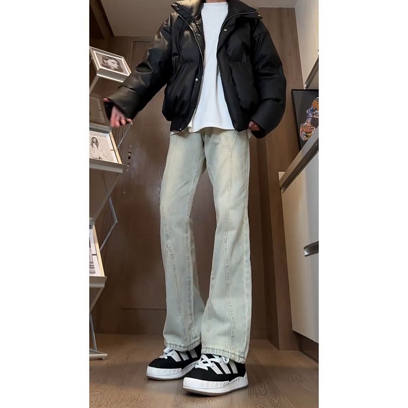 Men's Jeans INS Trendy Cat Whisker Worn Stretch Cropped Denim - Image 1