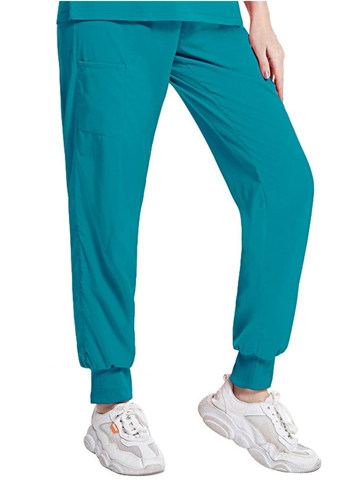 Loquat Medical Uniform Scrubs Pants Unisex Elastic Waist Jogger Pants Workwear Lake Blue 