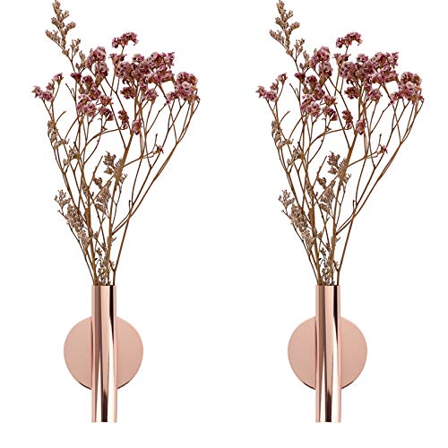 JUXYES Pack of 2 Wall Flower Vase Tube Metal Flower Vase with Sticker Modern Dried Flower Holder Wall Decoration for Porch Home Office