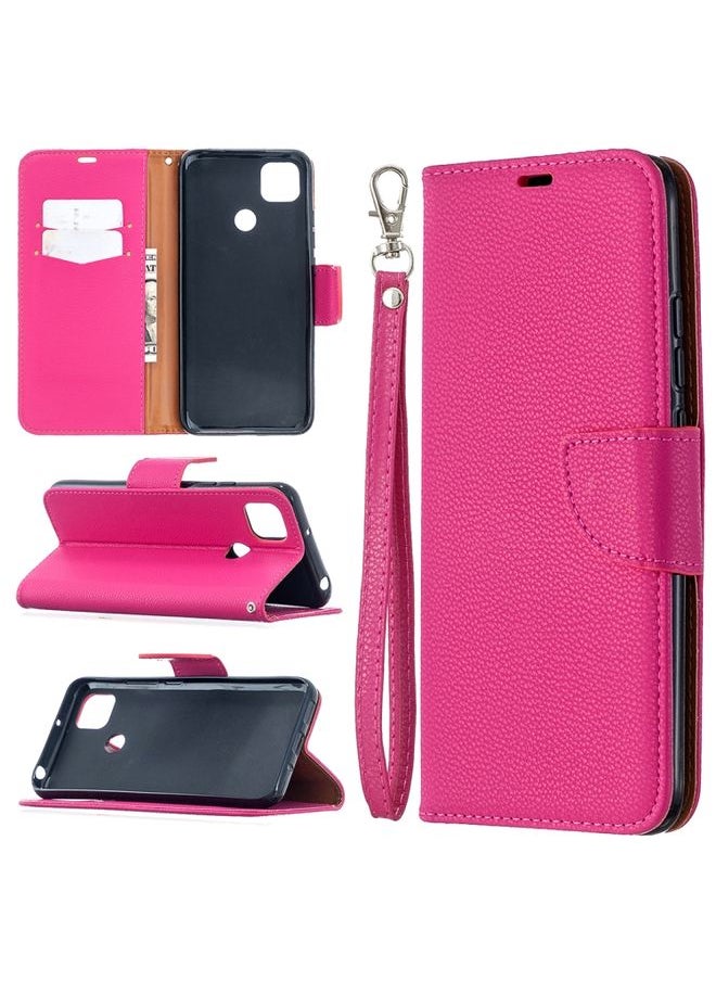 HuHa Case Cover For Xiaomi Redmi 9C Litchi Texture Pure Color Horizontal Flip PU Leather Case with Holder & Card Slots & Wallet & Lanyard Rose Red 