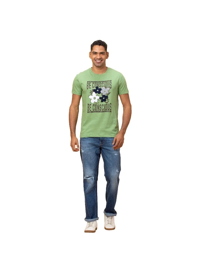 بيينغ هيومان Mens Fern Green Round Neck Short Sleeve T-Shirt