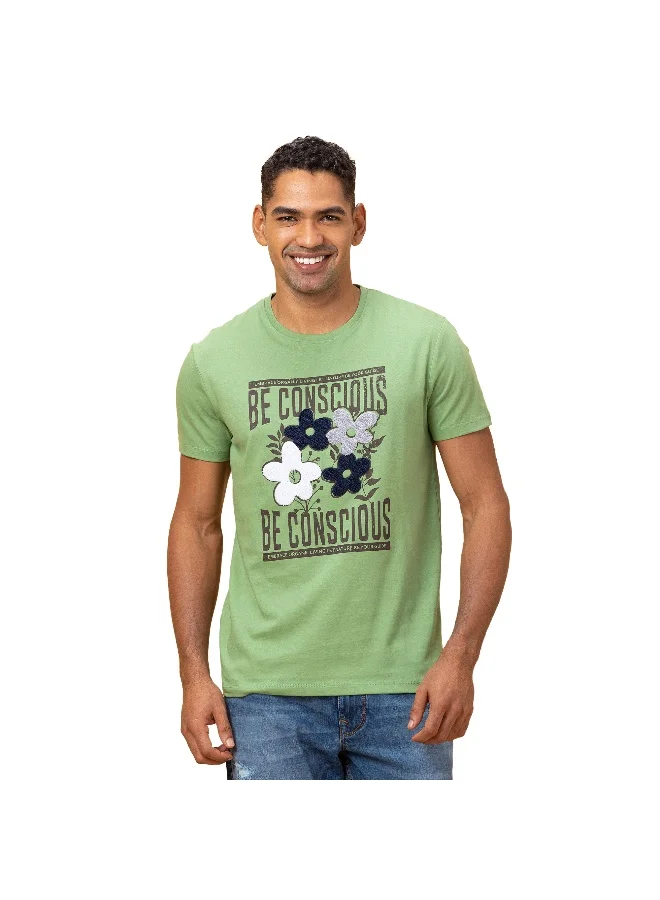 بيينغ هيومان Mens Fern Green Round Neck Short Sleeve T-Shirt