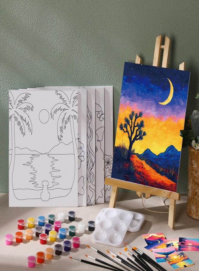 Dinifee 6 Pack Pre Drawn Canvas for Painting Pre Printed Canvas Kit 8 x 10 Inch Stretched Cotton Paint and Sip Set for Adults Couple Party Date Night (Sunset) - Image 2