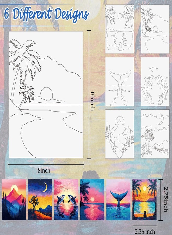 Dinifee 6 Pack Pre Drawn Canvas for Painting Pre Printed Canvas Kit 8 x 10 Inch Stretched Cotton Paint and Sip Set for Adults Couple Party Date Night (Sunset) - Image 3