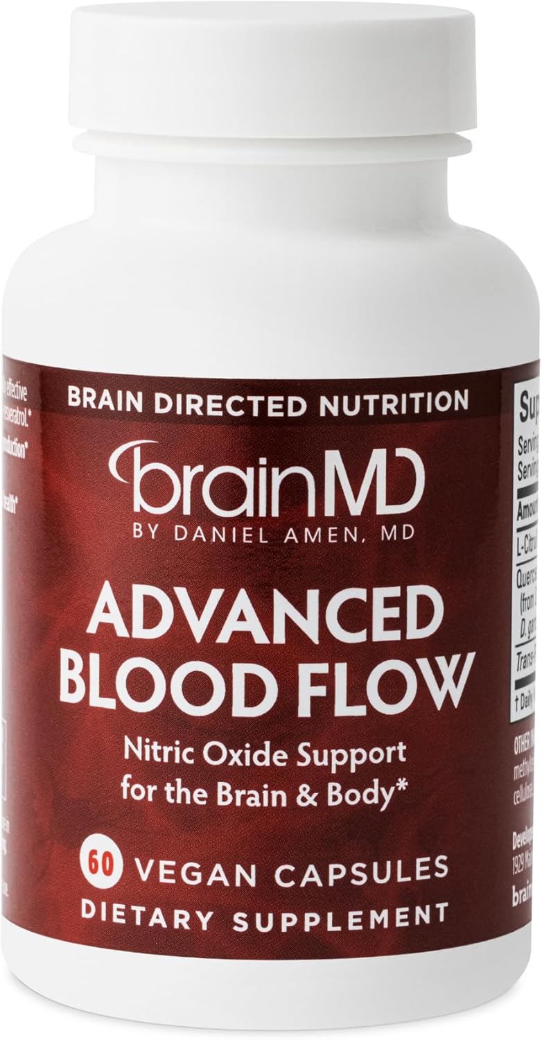 BRAINMD Advanced Blood Flow  60 Vegan Capsules  Nitric Oxide Support for The Brain  Body  Gluten Free  30 Servings - Image 1