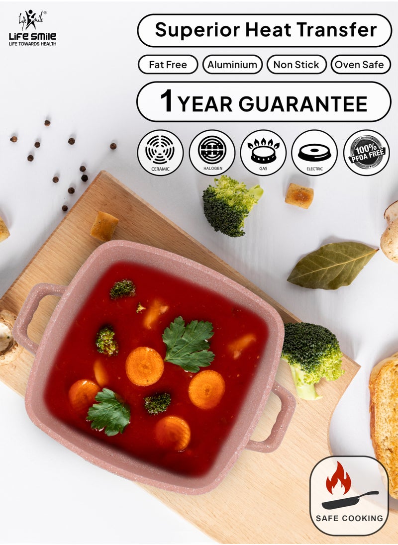 Life Smile Nonstick Cookware Set 10 pcs -Oven Safe Aluminum Cookwares -Granite Coated Cooking Pots & Pan Set Includes  includes 20cm/24cm/28cm/32cm Soup pot with lid and 28cm Shallow pot with Lid-100% PFOA Free Cooking Set(Pink)  - Image 5