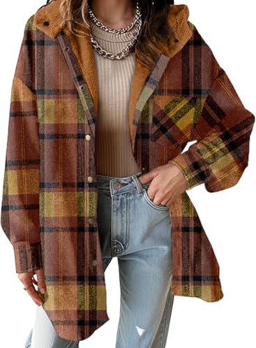 Dokotoo Womens Fall Shacket Shacket Fleece Jacket Oversized Long Sleeve Boyfriend Shirt Flannel Plaid Fleece Jacket 2025 Winter Button up Pocket Womens Fashion Clothing Tops - Image 4