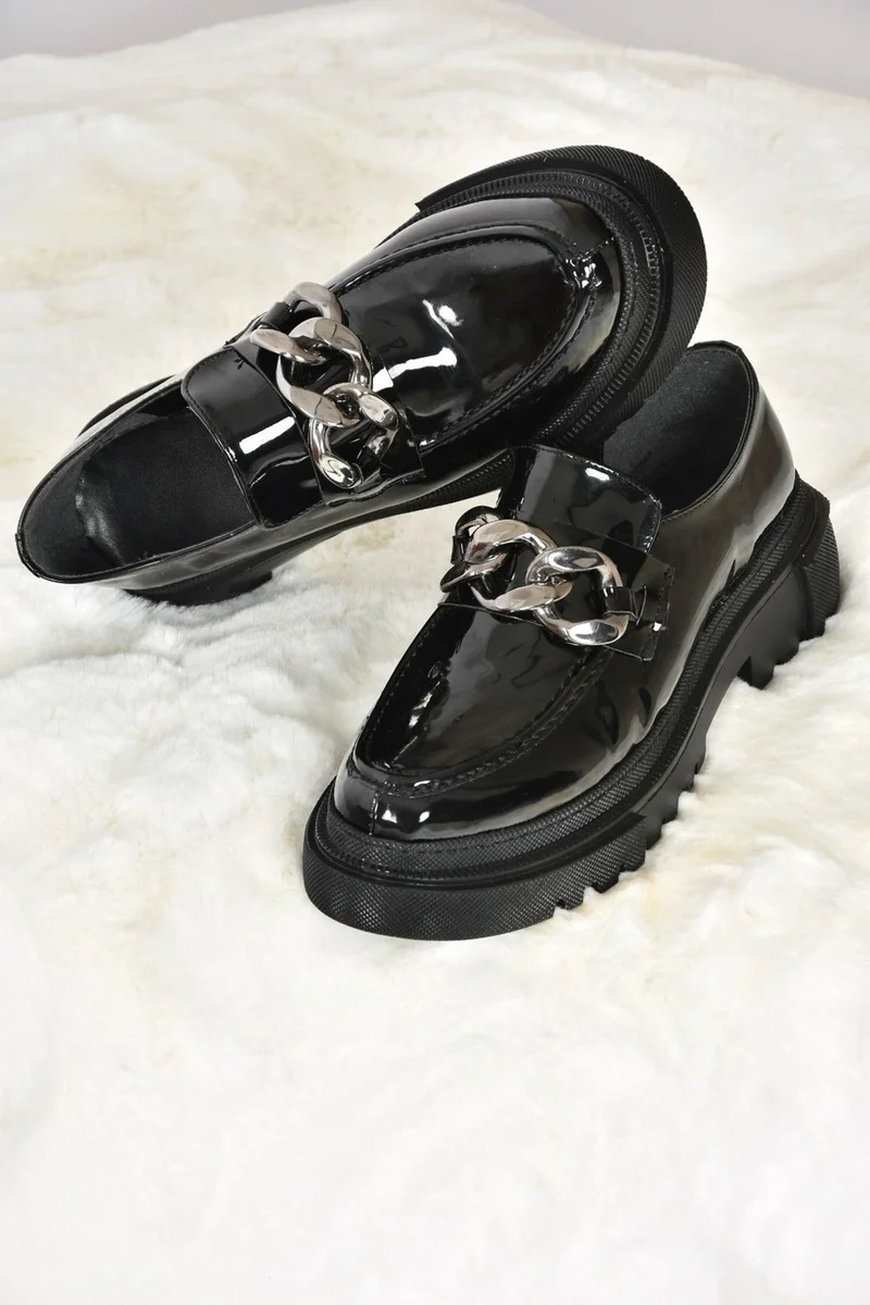 فوكس شوز Black Patent Leather Thick Soled Women's Casual Shoes K294760008