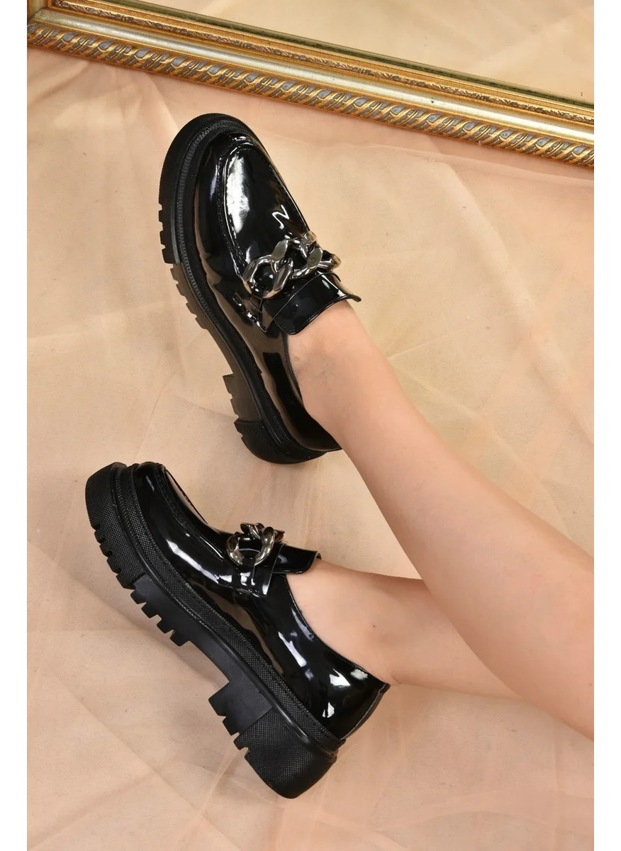 Fox Shoes Black Patent Leather Thick Soled Women's Casual Shoes K294760008