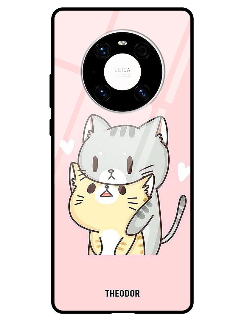Theodor Protective Tempered Glass Case Cover HUAWEI MATE 40 5G  Two Cats Love - Image 1
