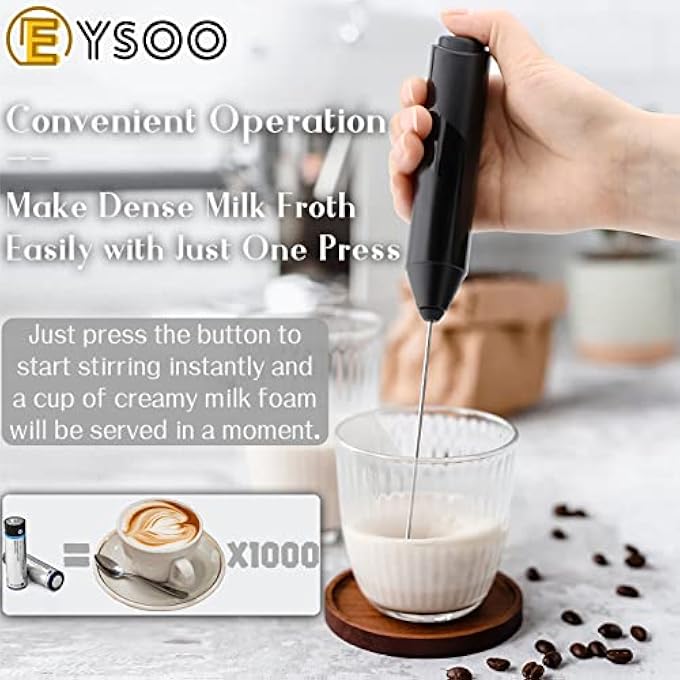 EYSOO Handheld Milk Frother Electric Milk Frother Battery Operated Milk Foam Maker Mini Milk Foamer With Stainless Steel Stand Drink Mixer Whisk For Coffee Cappuccino Matcha Egg Hot Chocolate - Image 4