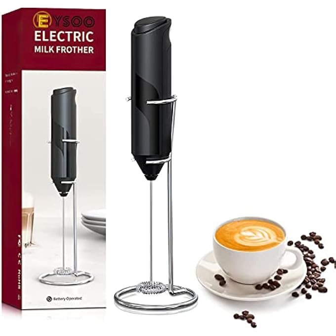 EYSOO Handheld Milk Frother Electric Milk Frother Battery Operated Milk Foam Maker Mini Milk Foamer With Stainless Steel Stand Drink Mixer Whisk For Coffee Cappuccino Matcha Egg Hot Chocolate - Image 1