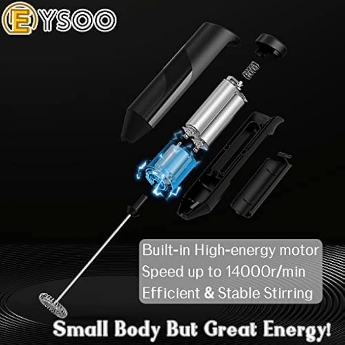 EYSOO Handheld Milk Frother Electric Milk Frother Battery Operated Milk Foam Maker Mini Milk Foamer With Stainless Steel Stand Drink Mixer Whisk For Coffee Cappuccino Matcha Egg Hot Chocolate - Image 3