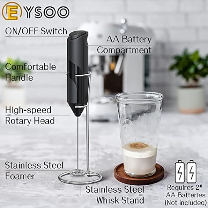 EYSOO Handheld Milk Frother Electric Milk Frother Battery Operated Milk Foam Maker Mini Milk Foamer With Stainless Steel Stand Drink Mixer Whisk For Coffee Cappuccino Matcha Egg Hot Chocolate - Image 2