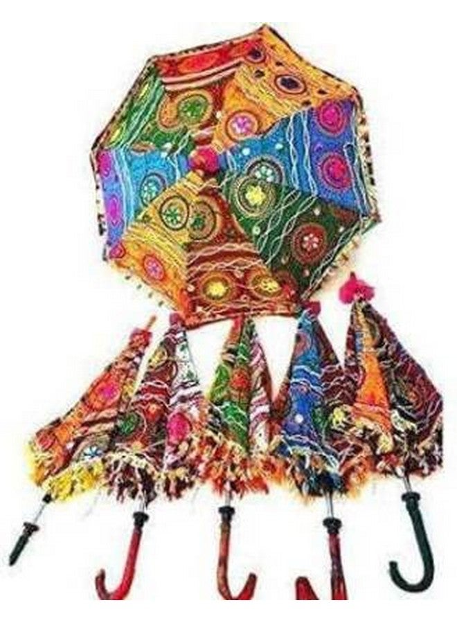 3A FEATURETAIL Umbrella For Decoration, Handmade Embroidery Ethnic Parasol For Sun Protection or Wedding Decoration or Event Photo Backdrop (Pack of 5, Multicoloured) - Image 4