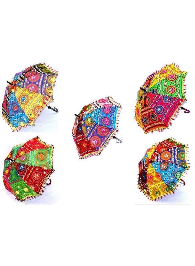 3A FEATURETAIL Umbrella For Decoration, Handmade Embroidery Ethnic Parasol For Sun Protection or Wedding Decoration or Event Photo Backdrop (Pack of 5, Multicoloured) - Image 1