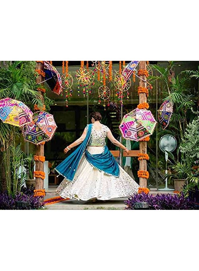 3A FEATURETAIL Umbrella For Decoration, Handmade Embroidery Ethnic Parasol For Sun Protection or Wedding Decoration or Event Photo Backdrop (Pack of 5, Multicoloured) - Image 2