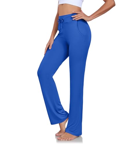 ADANIKI Womens Yoga Pants with Pockets Straight-Leg Loose Comfy Modal Drawstring Lounge Running Long Active Casual Sweatpants (Royal Blue, XL) - Image 2