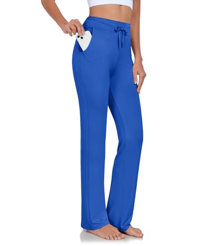 ADANIKI Womens Yoga Pants with Pockets Straight-Leg Loose Comfy Modal Drawstring Lounge Running Long Active Casual Sweatpants (Royal Blue, XL) - Image 1