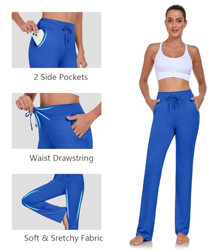 ADANIKI Womens Yoga Pants with Pockets Straight-Leg Loose Comfy Modal Drawstring Lounge Running Long Active Casual Sweatpants (Royal Blue, XL) - Image 5