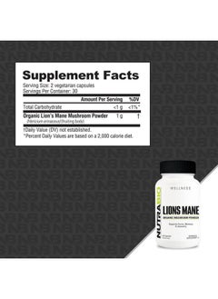 NutraBio NutraBio Lion's Mane (500mg)- 60 Veg caps  - Image 2