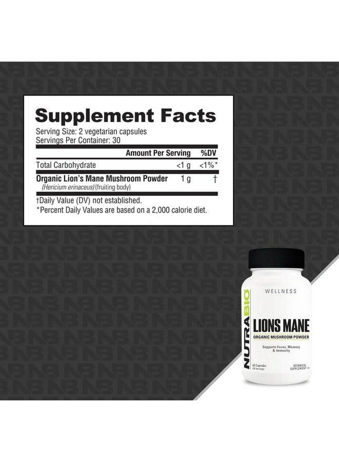 نوترا بايو NutraBio Lion's Mane (500 مجم) - 60 كبسولة نباتية - Image 2