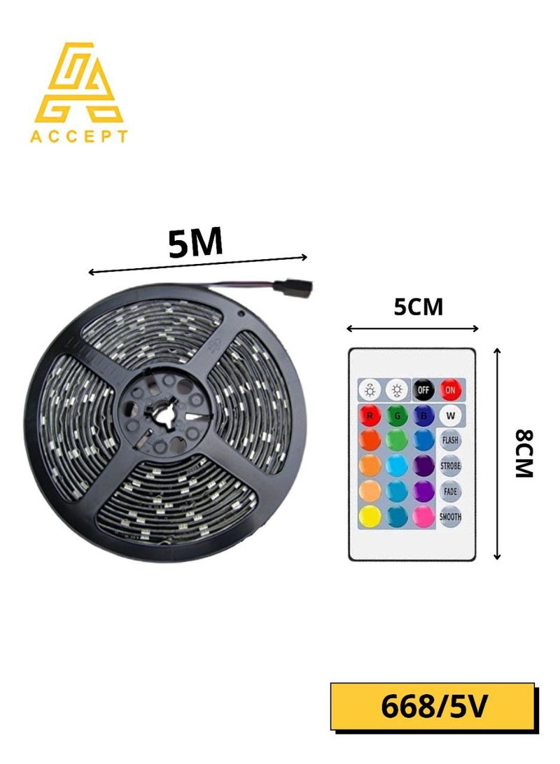 هابي لايت شريط إضاءة LED للغرفة: متغير الألوان مع جهاز تحكم عن بُعد، مقاوم للماء ويأتي بمدخل USB للتشغيل. مثالي للتلفزيون، غرفة النوم، الكمبيوتر وديكور أحواض السمك. 5متر - Image 2