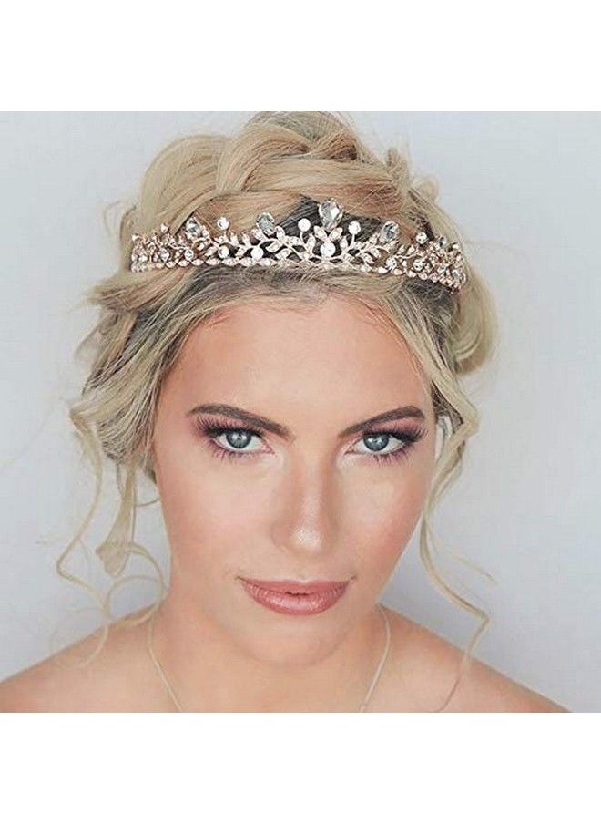 SWEETV Crystal Wedding Tiara For Bride & Flower Girls Princess Tiara Headband Pageant Crown Bridal Hair Jewelry For Women And Girls Rose Gold  - Image 4