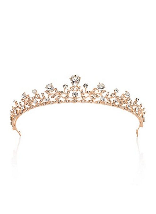 SWEETV Crystal Wedding Tiara For Bride & Flower Girls Princess Tiara Headband Pageant Crown Bridal Hair Jewelry For Women And Girls Rose Gold  - Image 2