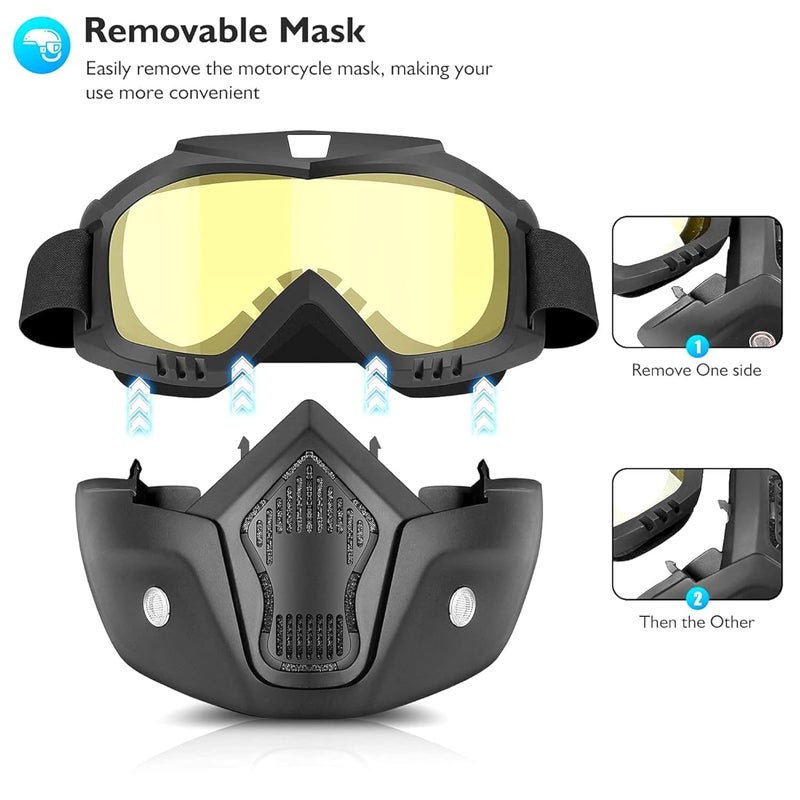 Sounce Anti Scratch Goggle Bike Mask, UV Protective Open Face & Eyewear Windproof Dirt Shield Adjustable Strap Soft Foam Padded Detachable for Cycling Bike Off Road Racing Riding Unisex - Yellow - Image 4