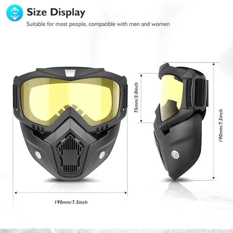 Sounce Anti Scratch Goggle Bike Mask, UV Protective Open Face & Eyewear Windproof Dirt Shield Adjustable Strap Soft Foam Padded Detachable for Cycling Bike Off Road Racing Riding Unisex - Yellow - Image 2