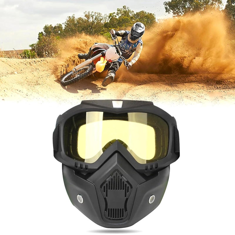 Sounce Anti Scratch Goggle Bike Mask, UV Protective Open Face & Eyewear Windproof Dirt Shield Adjustable Strap Soft Foam Padded Detachable for Cycling Bike Off Road Racing Riding Unisex - Yellow - Image 1